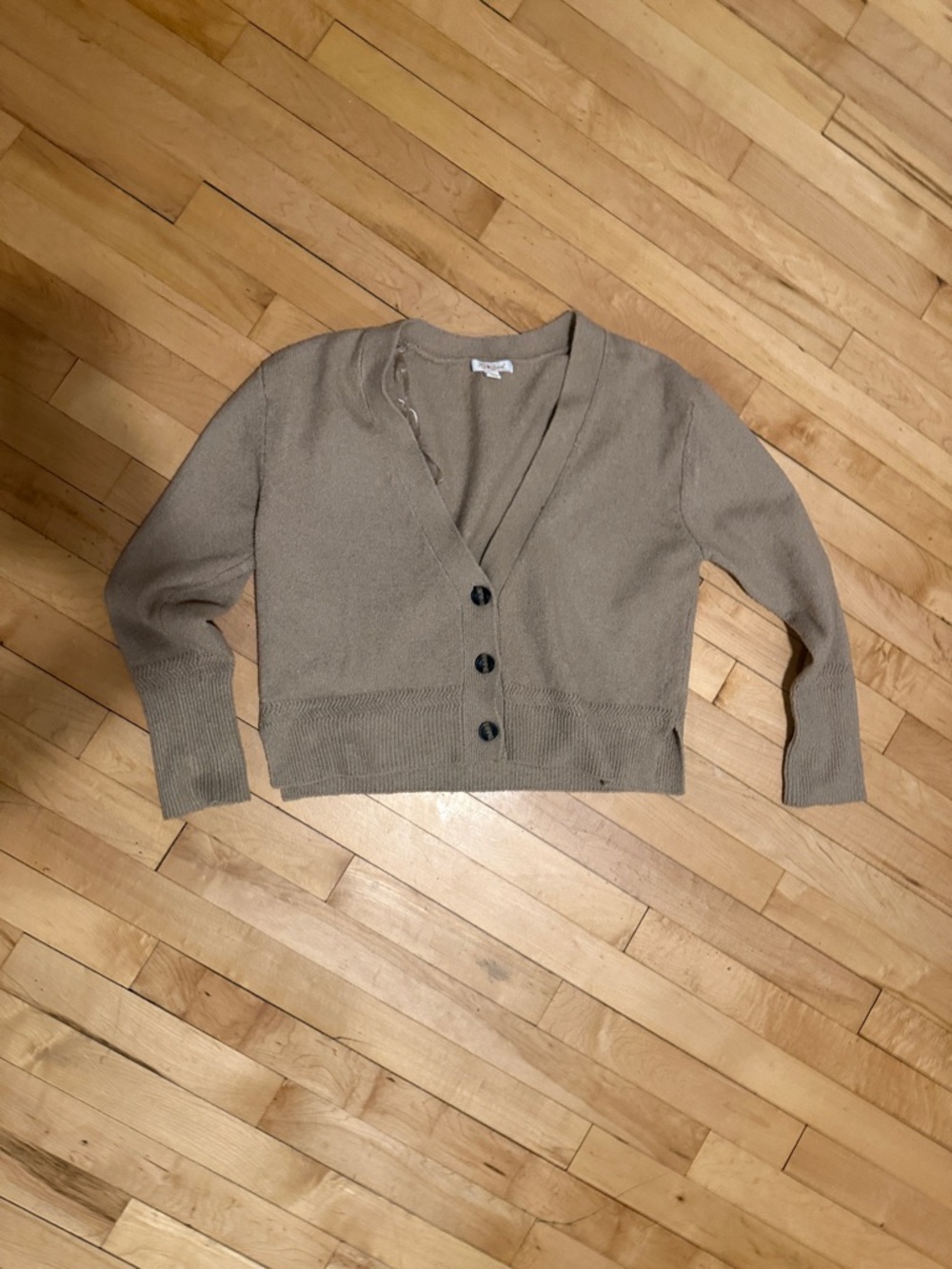Light Taupe V-Neck Button Cardigan Sweater